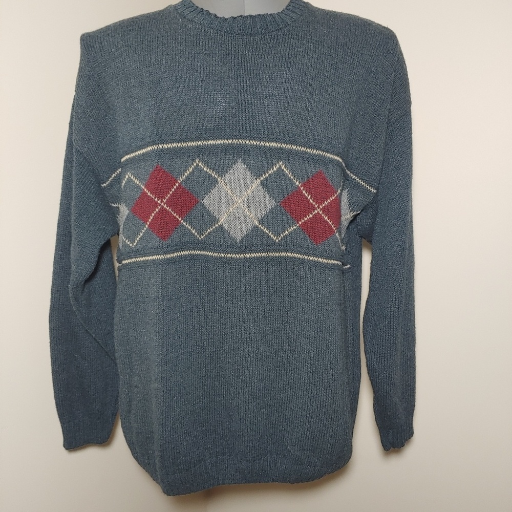 EXACTA Argyle Sweater Blue Gray Made USA Size XXL